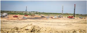 Building pad for the cafeteria, fine arts, and gymnasiums is complete. Pier construction is ongoing